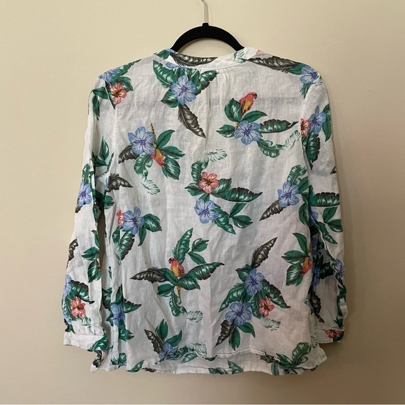 Old Navy White and Floral Relaxed Tie-Cuff Linen-Blend Blouse - Picture 9 of 9